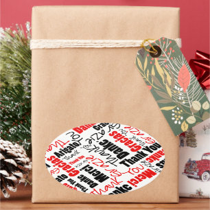 Sticker Ovale Nuage noir et rouge de mot de Merci