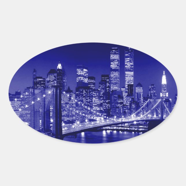 Sticker Ovale Nuit bleue à New York (Devant)