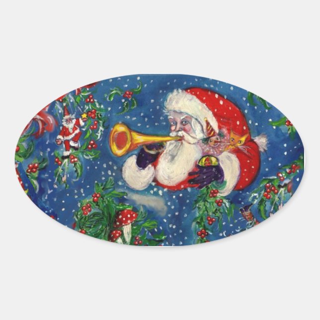 STICKER OVALE NUIT DE NOËL / PÈRE NOËL BUGLER (Devant)