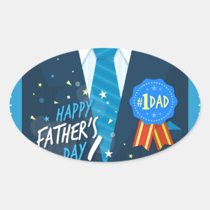 Sticker Ovale Numéro 1 PapaNuméro un papa badge bleu cravate cos