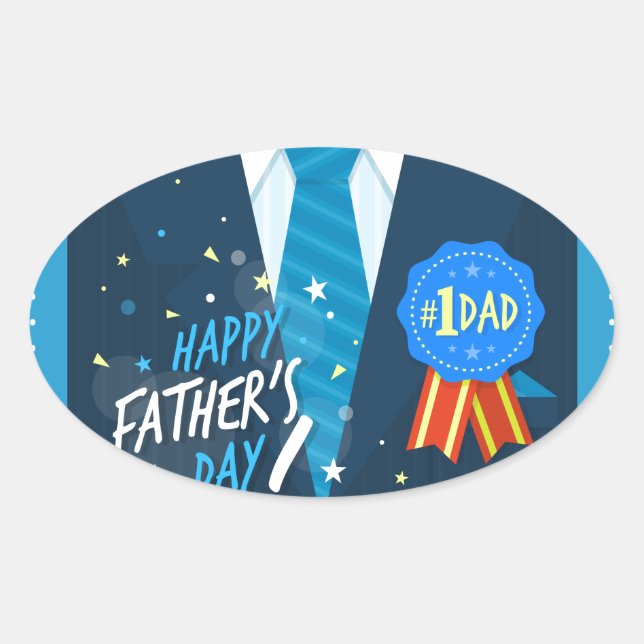 Sticker Ovale Numéro 1 PapaNuméro un papa badge bleu cravate cos (Devant)