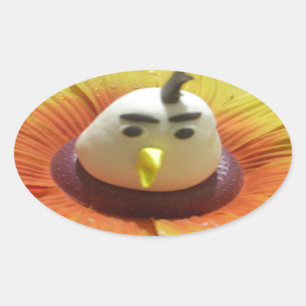 Sticker Ovale Oiseau sculpté en Tournesol Imprimer