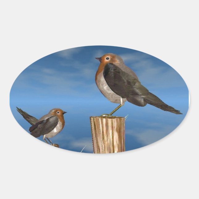 STICKER OVALE OISEAUX HYPER / ROBIN BREAST ROUGE (Devant)