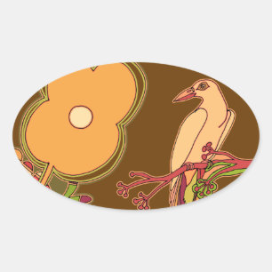 Sticker Ovale Oiseaux lunaires