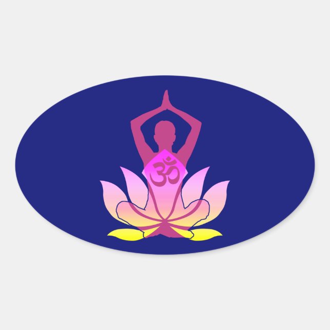 Sticker Ovale OM Namaste Spirituelle Lotus Flower Yoga on Blue (Devant)