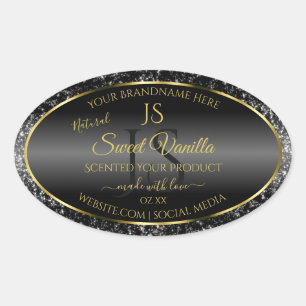 Sticker Ovale Or noir avec initiales de Parties scintillant Étiq