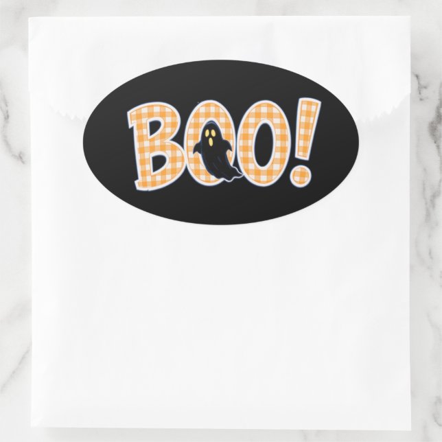 Sticker Ovale Orange Gingham BOO Ghost (Sac)