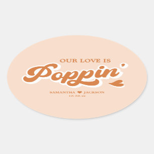 Sticker Ovale Orange Retro les années 70 Boho Popcorn Favoriser