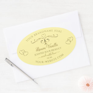 Sticker Ovale Ornat Or moderne sur crème Produits Coeurs Étiquet