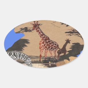 Sticker Ovale Ouganda - Carte de la faune - Imprimer