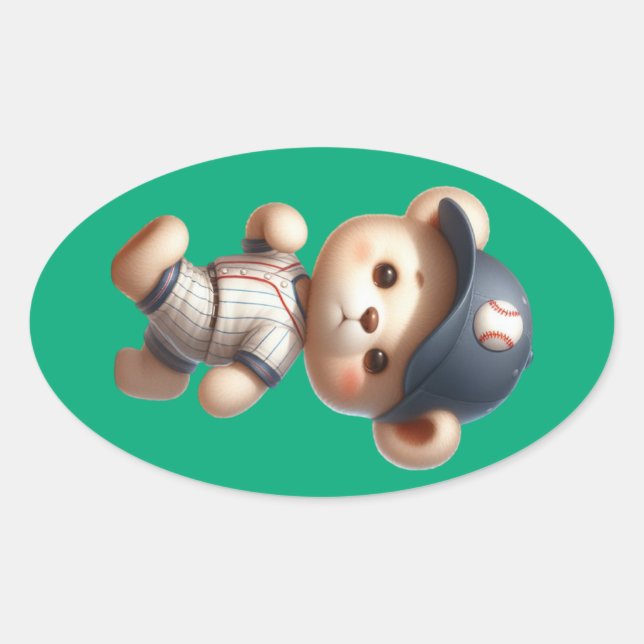 Sticker Ovale Ours de baseball 1 (Devant)