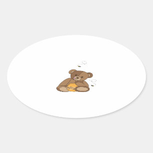 Sticker Ovale Ours Et Miel En Teddy