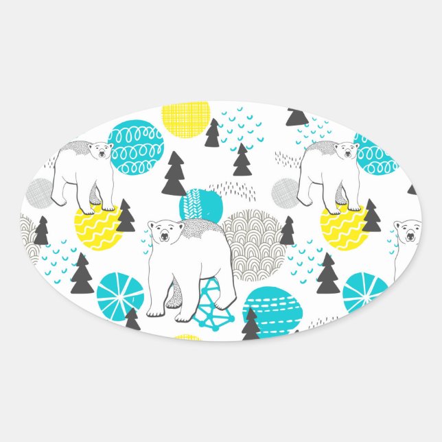 Sticker Ovale Ours polaire (Devant)