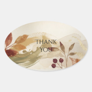 Sticker Ovale Ovale de remerciement de mariage aux feuilles d'au