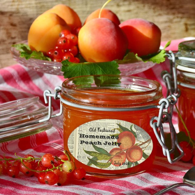 Sticker Ovale Page Dictionnaire vintage Peach Jelly Canning Étiq (Créateur téléchargé)