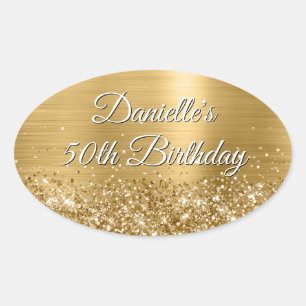 Sticker Ovale Pailleté Papier d'Or 50e Anniversaire