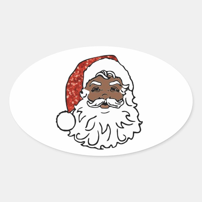 Sticker Ovale paillettes noir santa claus (Devant)