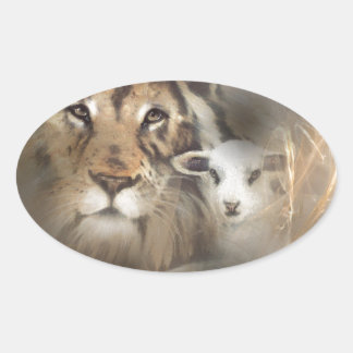 Sticker Ovale Paix "agneau du lion" dons de christ religieux Jés