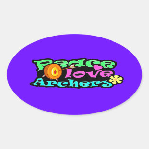 Sticker Ovale Paix, Amour, Tir à l'arc
