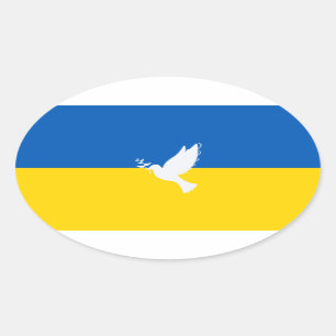 Sticker Ovale Paix dans le monde drapeau ukrainien