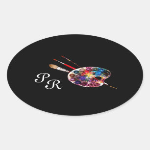 Sticker Ovale PALETTE DE COULEUR, Monogramme noir