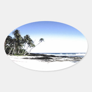 Sticker Ovale Palmiers exotiques & Plage Paradise