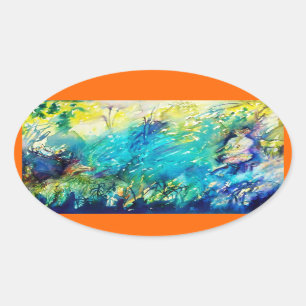 STICKER OVALE PAN JOUER FLUTE ET CERF EN BOIS VERT