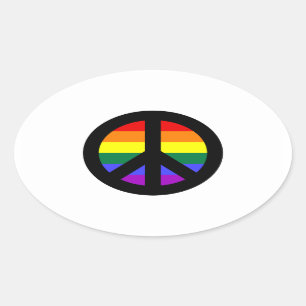 Sticker Ovale Panneau de paix Rainbow