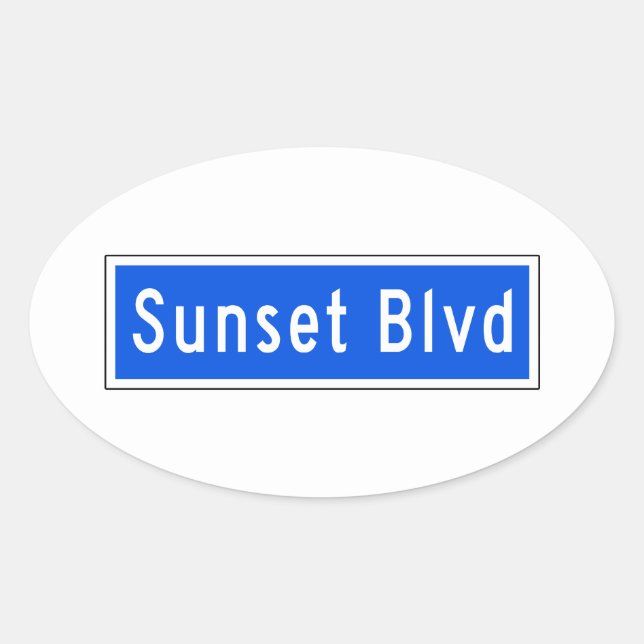Sticker Ovale Panneau de rue Sunset Boulevard, Los Angeles, CA (Devant)