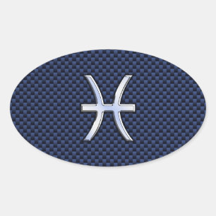 Sticker Ovale Panneau Zodiac Poissons d'argent Impression Fibre
