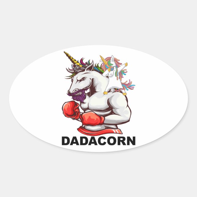 Sticker Ovale Papa Père Dadacorn Unicorn Anniversaire (Devant)