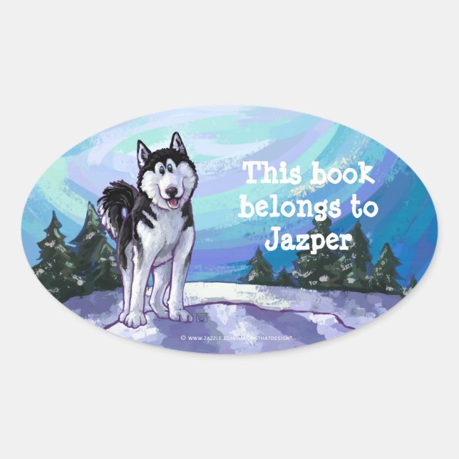 Sticker Ovale Papier Husky (Devant)