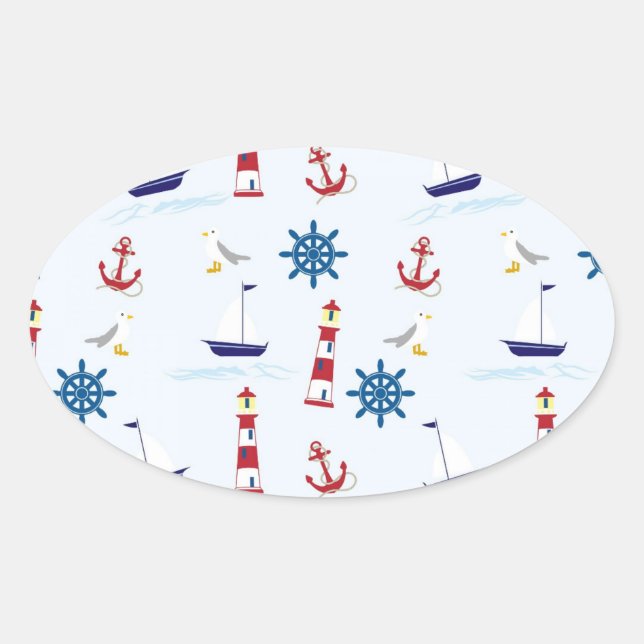 Sticker Ovale papier-peint nautique-papier-arrière - plan (Devant)