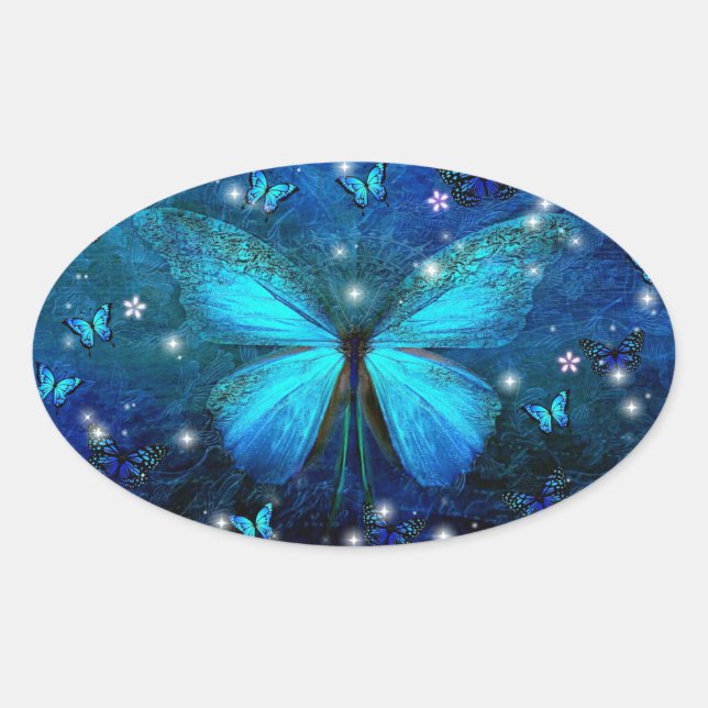 Sticker Ovale Papillon bleu (Devant)