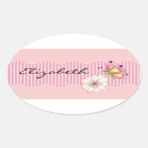 Sticker Ovale Papillon et fleurs de cerisier