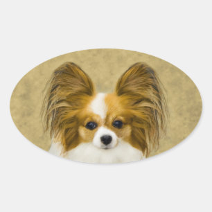 Sticker Ovale Papillon (Hound Tri) Peinture - Art Chien original