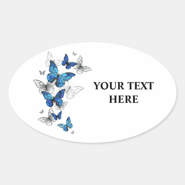 Sticker Ovale Papillons volants bleus Morpho (Devant)