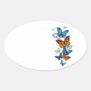 Sticker Ovale Papillons volants Morpho et Monarch