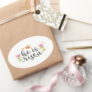 Sticker Ovale Pâques Matthieu 28:6 Il est ressuscité