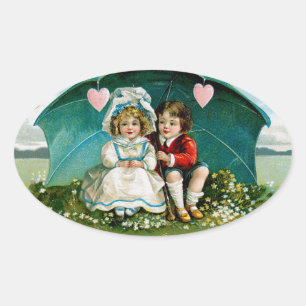 Sticker Ovale Parapluie d'amour