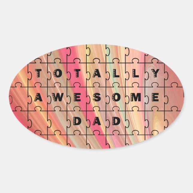Sticker Ovale Parfait Papa Puzzle Texte rose/Motif Brown (Devant)