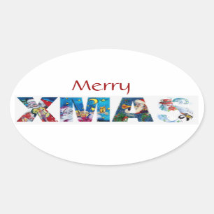 STICKER OVALE PARTI MUSICAL PÈRE NOËL XMAS / SERENADE DE PENGUIN