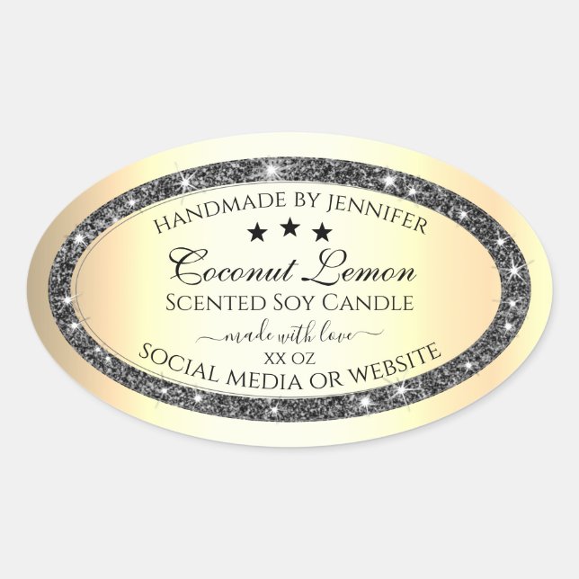 Sticker Ovale Parties scintillant d'argent brillant effet or Éti (Devant)