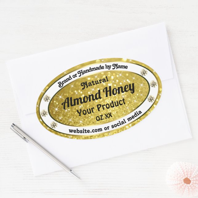 Sticker Ovale Parties scintillant d'or Stars Sparkle Diamonds Ét (Enveloppe)