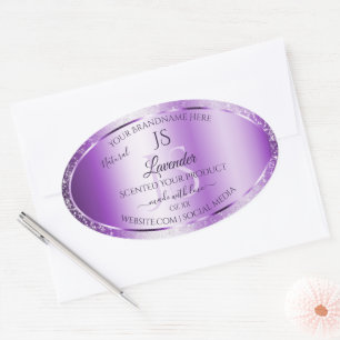 Sticker Ovale Parties scintillant douce violet moderne Monogramm
