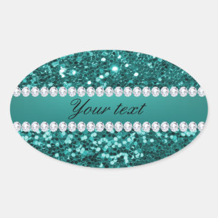 Sticker Ovale Parties scintillant et diamants Turquoises chic