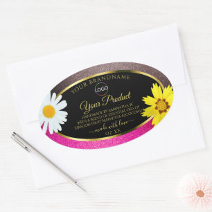 Sticker Ovale Parties scintillant rose Bourgogne Noir Logo Étiqu