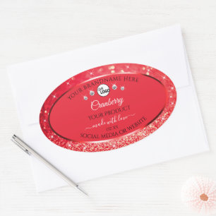 Sticker Ovale Parties scintillant rouge étincelante Produit Étiq