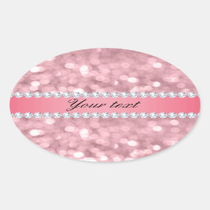 Sticker Ovale Parties scintillantes roses Bokeh et diamants