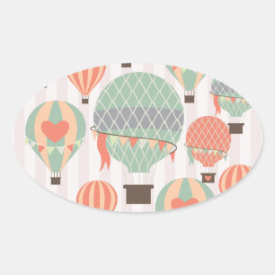 Sticker Ovale Pastel Hot Air Balloons Monte Pink Strié Sky